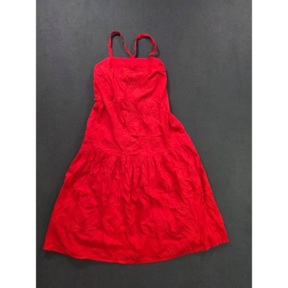 Everlane Midi Dress Womens The Pinafore Midi Dress In Red Fairy Cotton 0 A009484 - Picture 2 of 10
